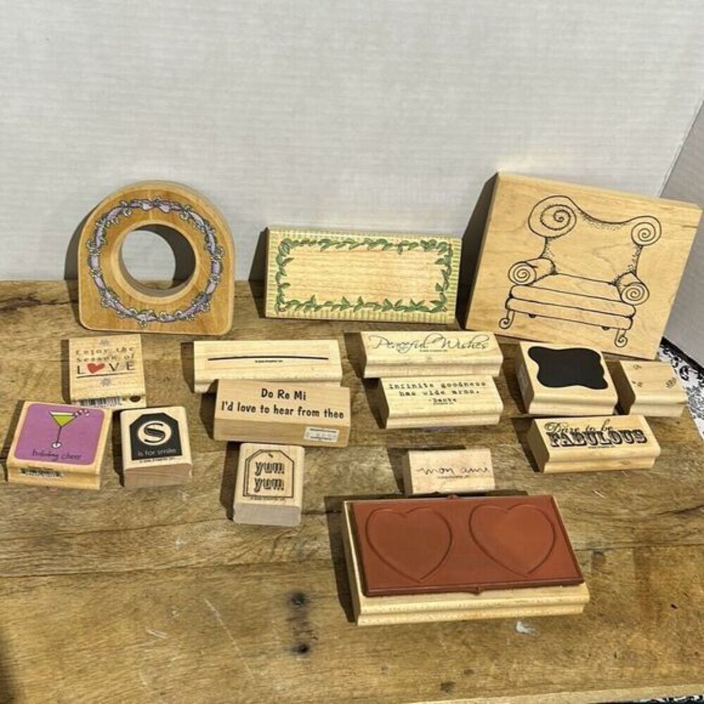 16 piece Vtg rubber stamps sayings, wreath scrap book Y2K